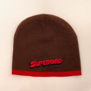 Superbad youth winter beanie hat brown with red